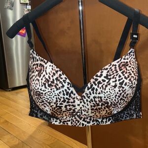 TORRID CURVE Black and Leopard Print Padded Cup Lace BRA size 40DD NWT